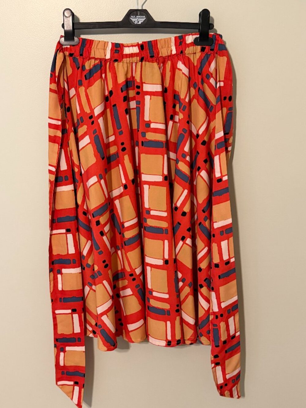 Fun and colorful full skirt with ties at waist